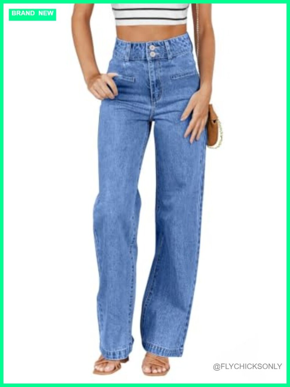 High Waisted Straight Leg Jeans Stretchy Denim Pants Dual Button Tummy Control